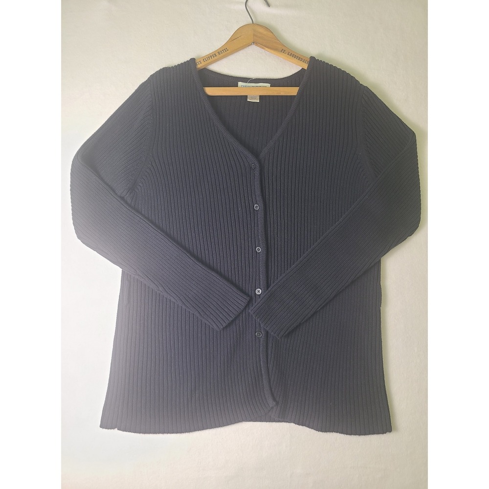 Canyon River Blues Cardigan Wm L Navy Blue Ribbed Knit Cotton V-Neck